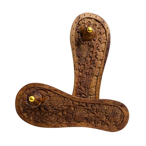 Image of Khadau Slippers For Men Stylish Flip Flops Wooden Footwear, Charan Paduka, Decorative Floral Carvings (Brown)