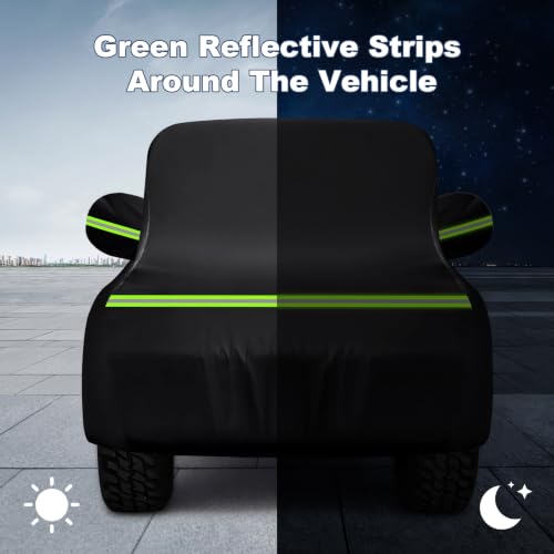 Image of QUNSUNUS Car Cover for Jeep CJ7 Waterproof with Cotton Inner, Zipper, Strap | Heavy 420D Oxford Outdoor All-Weather CJ7 Covers, with Elastic Hems and Double-stitched Seams, for Dust, Sun, Wind Protection