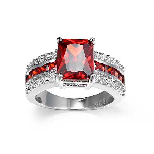 Silver Plated Emerald & Princess Cut Created Black Spinel Cubic Zirconia Filled Engagement Wedding Proposal Promise Ring Band for Women Ladies Lover Jewelry4