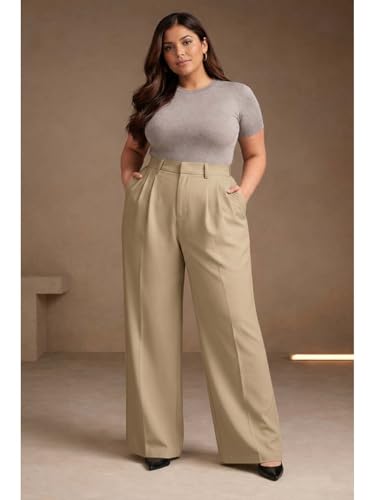 Image of KOTTY Plus Size Women's High Waist Comfortable Straight Fit Formal Pants