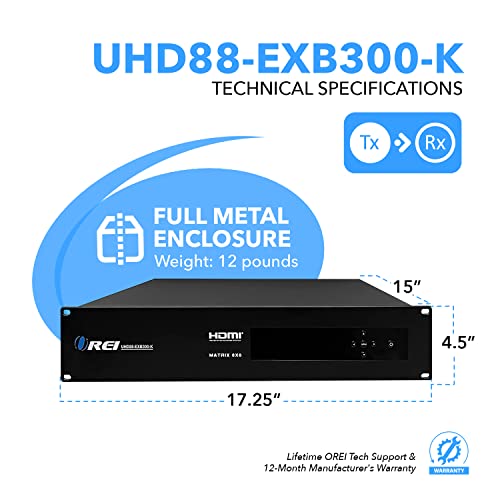 Image of OREI 8x16 HDMI Matrix Switch 4K@60Hz with HDBaseT - 8 Input 16 Output HDMI Matrix Extender up to 400ft, HDR, Dolby Vision, 4K to 1080p Downscaling, IR, RS-232, LAN
