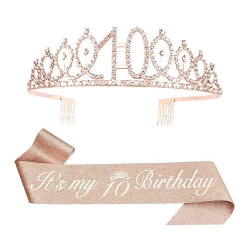 teokyat Couronne d'anniversaire - 10 ans pour fille - Décoration d'anniversaire de 10 ans - Couronne d'anniversaire et écharpe d'anniversaire pour fille - Décoration de fête d'anniversaire