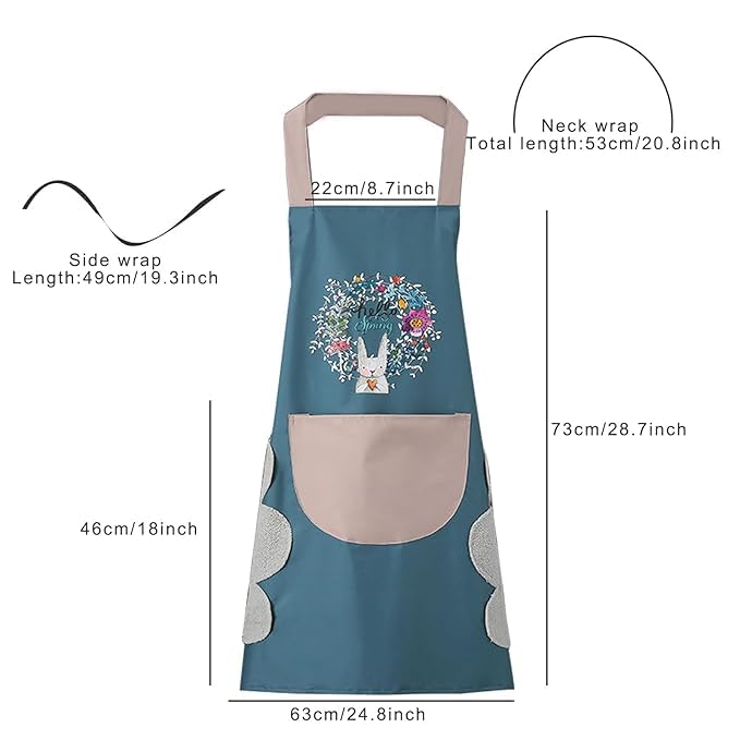 Image of KASHIVAL Waterproof Kitchen Apron for Women with Big Front Pocket & Integrated Hand-Wiping Towel, Oil-Proof Cooking Apron for Baking & Grilling, Stain-Resistant Multi Design