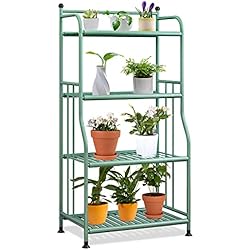 Estanterias Jardin Amazon TIE-DailyNec Estantería para Flores de 4 Niveles, de Metal, para Cocina, para salón, balcón, jardín, 55 x 28 x 106,5 cm (verde)