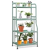 TIE-DailyNec 4 Tier Metallregal Bücherregal, Pflanzenständer für Drinnen und Draußen, Garten Balkon Wohnzimmer Terrasse Blumenregal, 55x28x106.5CM (Grün)