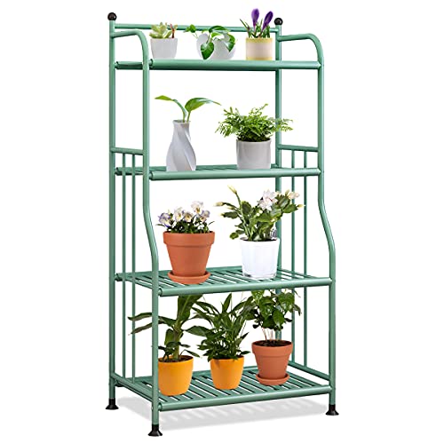 TIE-DailyNec Estantería para Flores de 4 Niveles, de Metal, para Cocina, para salón, balcón, jardín, 55 x 28 x 106,5 cm (verde)