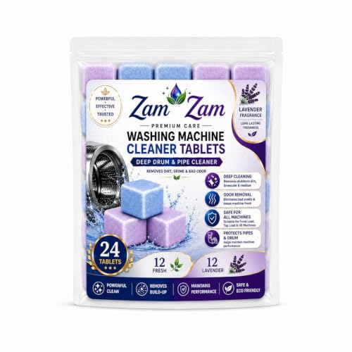 Image of Washing Machine Cleaner 24 Tablet | 12 Fresh Flavour + 12 Lavender Flavour | - Descaler for Washing Machine Front Load & Top Load | Remove Limescale & Soap Scum, Tough Grime