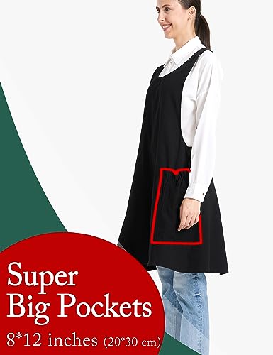 Image of Cozy Adjustable Cross Back Aprons for Women with Pockets Cotton Linen Cooking Kitchen Baking