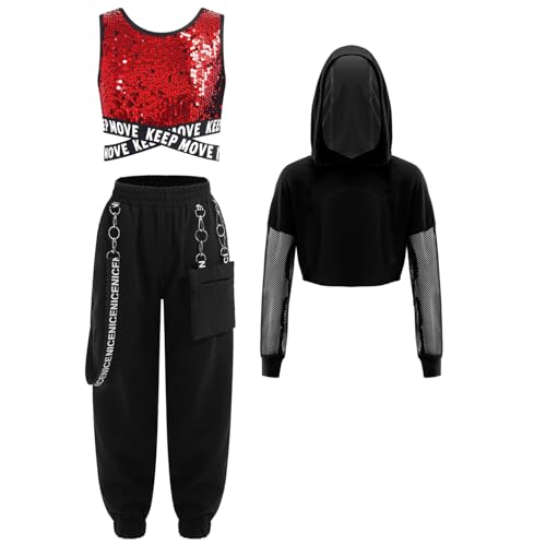 YiZYiF Girls' Jazz Street Dance Outfits Hip Hop Clothes Hoodie Tank Tops and Sweatpants Activewear Set