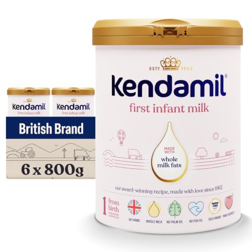(6x800g) Kendamil Classic First Infant Milk - Stage 1 from Birth Whole Milk Formula Vegetarian No Palm Oil No GMOs and with Omega 3 DHA Omega 6 ARA and Prebiotics