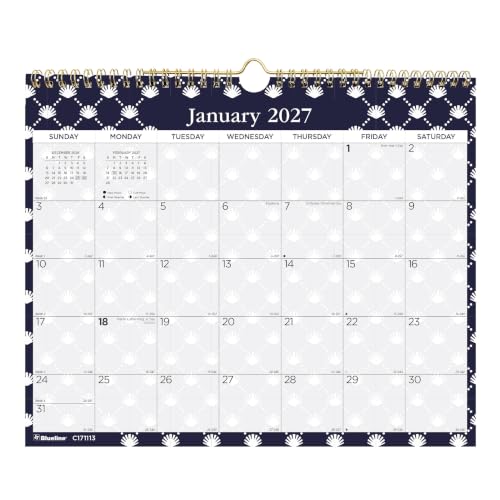 Calendario de pared 2027 de 12 meses con encuadernación de doble alambre dorado