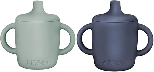 KIDSco. Tazas de silicona con asa para bebés (paquete de 2)  Pico suave y tazas de entrenamiento abiertas para bebés de 6+ meses  Asas de fácil