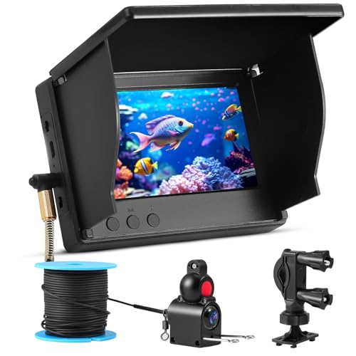 Fischfinder, Unterwasserkamera Angeln, 1080PHD, 4.3Zoll IPS Display, 2000 Helligkeit, IP68 Wasserdicht mit 30m Kabel, Weitwinkel IR Nachtsicht, 5000mAh Akku, Type-C Schnellladung für Eisfischen, Boot