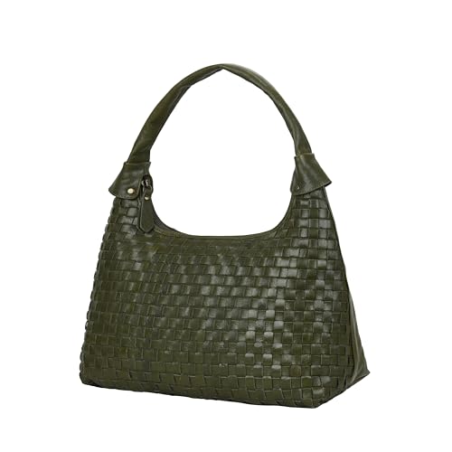 ANTONIO VALERIA Allison Geflochtene Leder-Tragetasche für Damen, Geflochtenes Grün