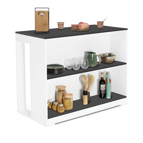 IDMarket – Mesa de bar isla Juno madera blanca y bandeja gris