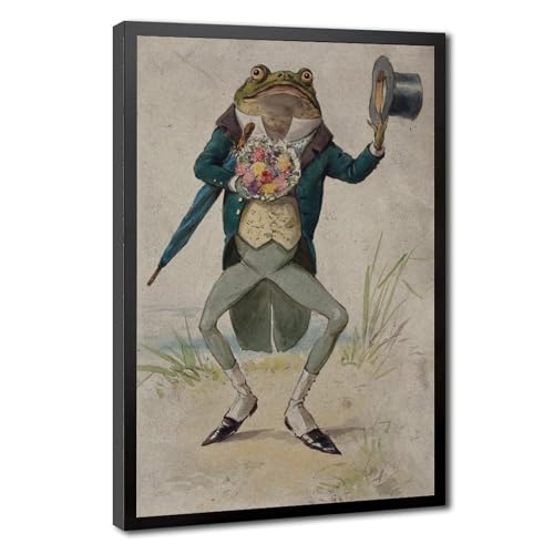 Impression sur toile de crapaud en robe du matin, portrait d'animal fantaisiste en 20,3x30,5 cm
