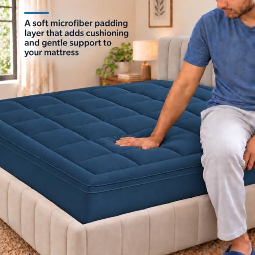 Image of Cloth Fusion Soft Microfiber Mattress Topper, Super King 78x84 in, Navy