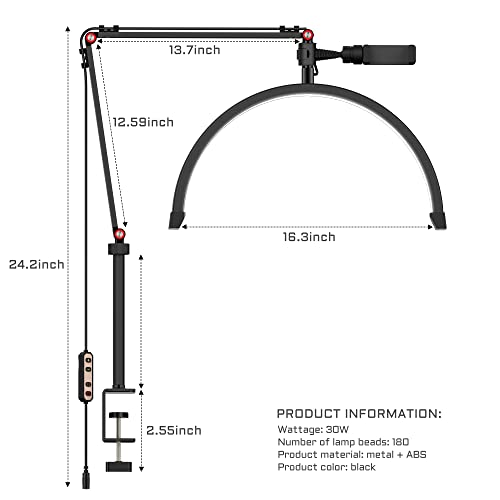 Topdirect Desk Lash Light, Lash Lamp Half Moon Lamp For Lash Extension Led Eyelash Light 3 Color With Phone Holder For Beauty, Nail Art, Tattoo, Skincare, Lashes, Eyebrows #TOP2