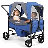 MOMFANN Stroller Wagon for 2 Kids,Foldable Wagon Stroller with Canopy, All-Terrain Parent Organizer, Adjustable Handle & Pull Bar Baby Wagon for Infants and Toddlers, Lavender Blue