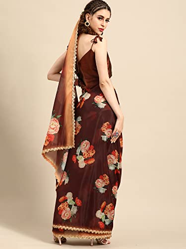 Image of AKHILAM Women's Organza Knit Embellished Saree with Unstitched Blouse Piece (FF0ROMFLO4 Parent)