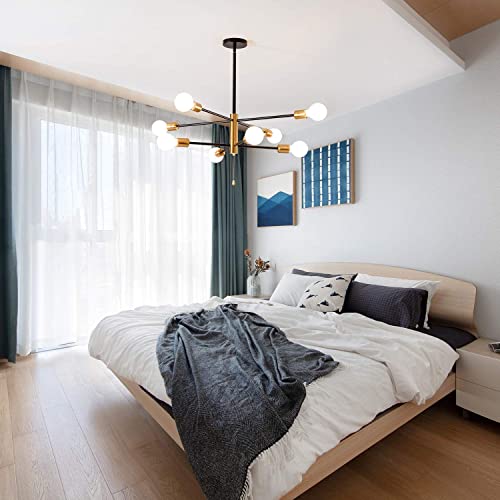 Sozomo Sputnik Chandeliers, 8 Light Mid Century Modern Chandelier Black And Gold Semi Flush Mount Ceiling Light With 3 Spare Rod Universal Joints Chain Contro Chandeliers For Living Room #TOP3