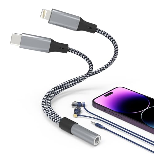 Lightning to 3.5 mm Headphone Jack Adapter 2-in-1,[Apple MFi Certified] iPhone Headphone Adapter+USB C to Aux Audio Dongle Cable Cord for iPhone 16 15 14 13 Pro Max,Galaxy S24 S23 Pixel, iPad