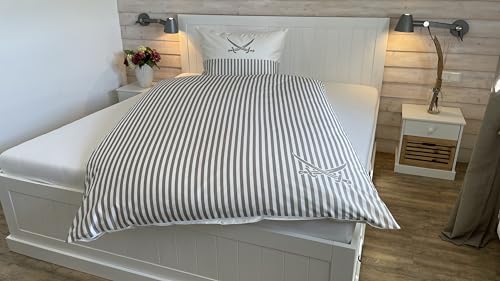 Sansibar Bettwäsche Lighthouse Wendebettwäsche (2 TLG), Streifendesign, mit hochwertigem Digitaldruck (Beige, 155 x 220 cm)