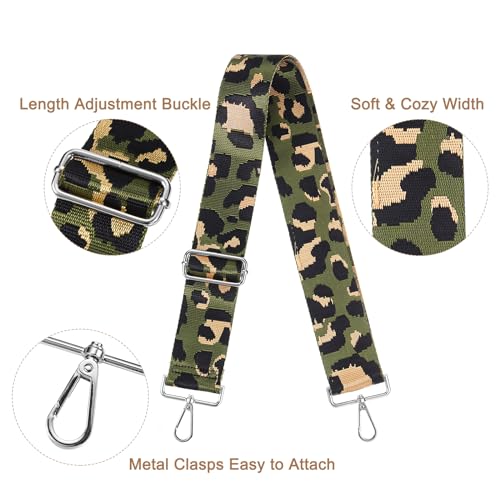Image of uxcell Purse Strap Replacement, 31-51inch Adjustable Polyester Leopard 2inch Wide Crossbody Shoulder Strap for Handbag Guitar(Green, Silver Buckle)