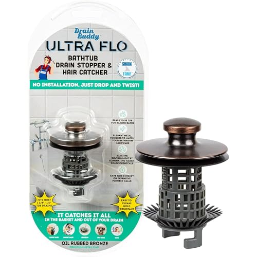Drain Buddy Ultra Flo No Installation 2 in 1 Clog Preventing Tub Drain Stopper and Hair Catcher for 1 3/8