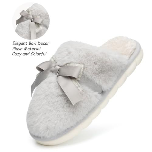 Image of GOEWY Cute Women's Memory Foam House Slippers - Fuzzy Plush Faux Fur Slippers with Bow Butterfly Tie - Anti-Skid Indoor /Outdoor Gifts for Women, Moms & Ladies
