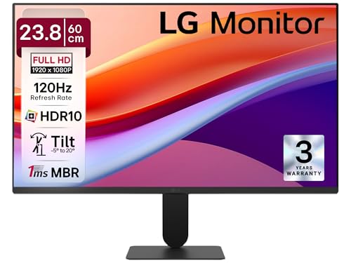 LG 24U411A 60.4 cm (23.8 Inch) Full HD (1920x1080) IPS Monitor, 120Hz, 5ms (GtG),VGA, HDMI, 3-Side Virtually Borderless Design, sRGB 99% (Typ.), HDR 10, 1ms MBR, Reader Mode, Flicker Safe (2026)