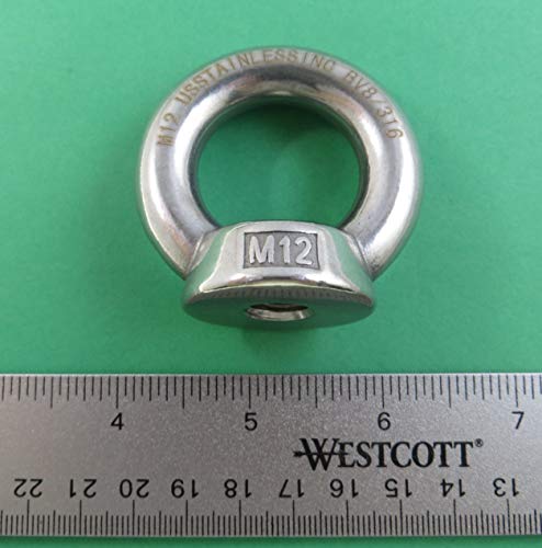 Image of US STAINLESS 2 Pieces Stainless Steel 316 12mm Lifting Eye Nut M12 Heavy Duty Marine Grade