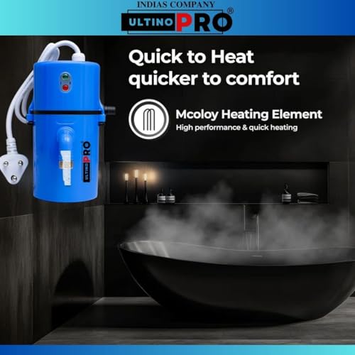 Image of ULTINO-PRO Brand) UNLIMITED WATER RUN Instant Electric Water Geyser, Portable Geyser, Mini Geyser, ABS Body- Shock Proof, Electric Saving, Replacement Warranty (BLUE)