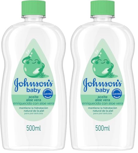 Johnson's Baby Aceite corporal hidratante para bebés con aloe vera (500 ml), aceite de bebé hipoalergénico para toda la familia, probado por pediatras, apto para masajes (Paquete de 2)