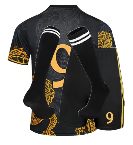 Football Jersey No.9, Soccer Jersey, Boys Girls Kids Youth Jersey Shirt (US, Numeric, 30, Regular, #9black)