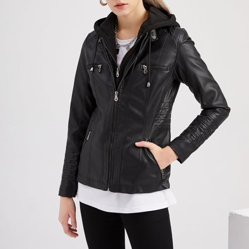 Women's Faux Leather Biker Jacket Hooded Bomber Coat Fall Jackets Trendy for Women 20254
