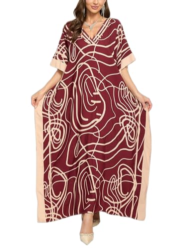 Image of KECVOT Kaftan Dresses for Women V-Neck Print Swimsuit Cover Up Plus Size Beach Caftan Lounge Dress