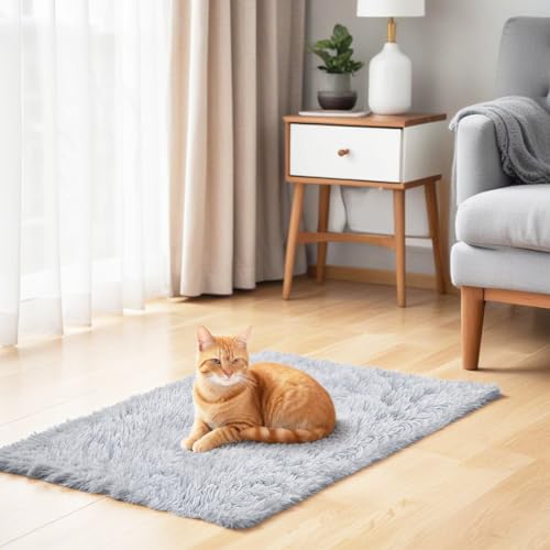 Dimeho Beruhigende Kuscheldecke für Haustiere Flauschige Decke für Hunde & Katzen Superweich und Warm 22 × 14 Zoll/56 × 36 cm Graue Welpendecke für Innenbereich Maschinenwaschbar Graue