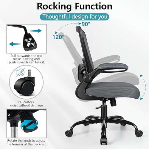 FelixKing Office Chair, Ergonomic Desk Chair Breathable Mesh Chairs Adjustable High Back Lumbar Support Flip-up Armrests, Executive Rolling Swivel Comfy Computer Chairs Home Office Dark Gray