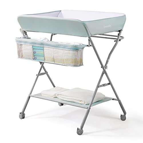 Image of Sweeby Infant Changing Table with Changing Pad, Changing Table Portable Pad Nursery Furniture Baby Changing Station, Light Green