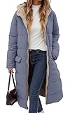 ECOWISH Women Winter Puffer Jacket - Reversible Fur Fleece Lined Hood Zip Sherpa Coat Parka Padded Long Outerwear Gray Blue Medium