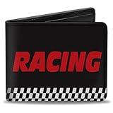 Buckle-Down Cartera para Hombre, Plegable, diseño a Cuadros de Carreras, Negro, Blanco y Rojo, Cuero Vegano, 4 x 3.5 Pulgadas, Carreras, 4.0' x 3.5', Billetera, Plegable, diseño de Cuadros