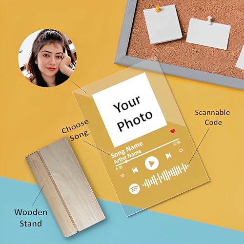 Giftplease Customized Photo and Spotify Plaque|Personalized Photo Frame with Wooden Stand|Spotify Frame|Gift|Birthday|Anniversary|Valentine's Gift (6 * 9 Inches, Transparent), Rectangular, tabletop 7 41TENUM4duL