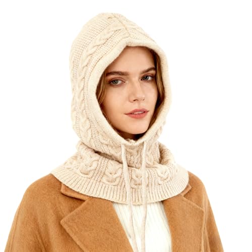 TAGVO Strick-Kapuzen-Schal für Damen, 2-in-1 Mütze und Halswärmer, Weiche Thermo-Balaclava für Herbst & Winter