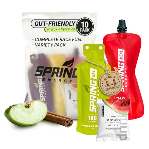 Spring Energy Race Pack Gi Friendly– Real Food Gels & Drinks | 10 Count | Marathon, Half Marathon, Triathlon, Cycling | No Maltodextrin No Rice Syrup
