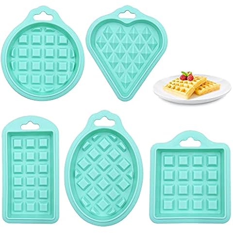 5 Pcs Silicone Waffles Mould and Pancakes Mould Waffle Baking Molds Bakeware Good for Light Meal Waffles and Breakfast Recipe(Green) Cover