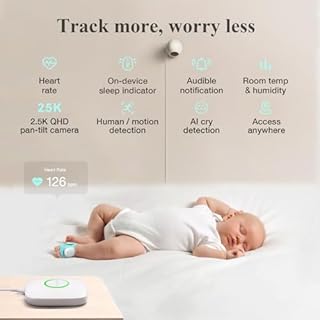 Sense-U Baby Sock Shoe Bundle Smart Baby Monitor: Sock Shoe Plus 2.5K PTZ Camera - Track Sleep Patterns, Heart Rate, Movement, AI Cry Detection, Audio, Pan-Tilt-Zoom Video, No Monthly Fee