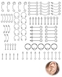 SCJJZ 85 piezas Set de Piercing Nariz Acero Quirúrgico Pendientes Ceja Tragus Helix Aros Perno Nariz Helix Acero Inoxidable Rook Curvado Bolas Herradura Labio Labret Joya