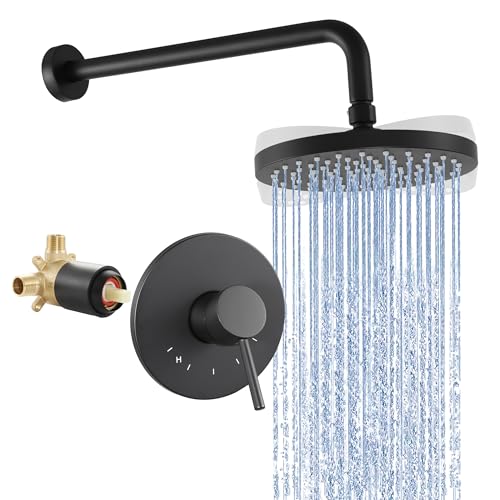KES Shower Faucets Sets Complete, Rain Shower Head Shower Valve and Trim Kit Pressure Balance Wall Mount Shower System Matte Black, XB6202F18-BK miniatura 1