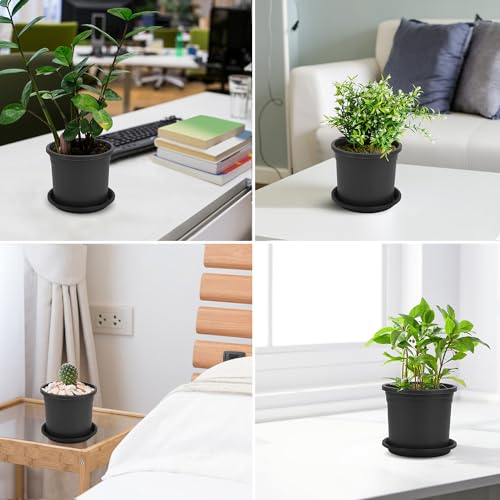 IHDYPPEW 42 Pack 0.5 Gallon Nursery Pot, 4 Inch Garden Pots, Plastic Flower Pot with Matching Tray (Black)